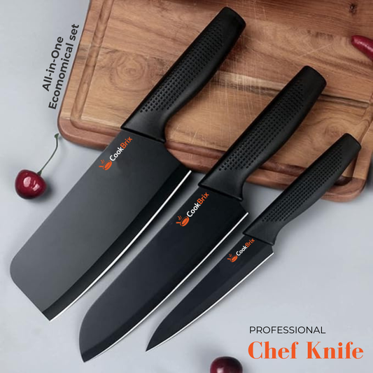 CookBrix Pro Black 3-Piece Kitchen Knife Set
